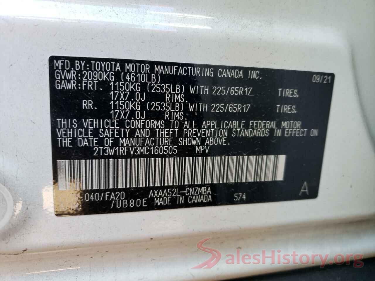 2T3W1RFV3MC160505 2021 TOYOTA RAV4