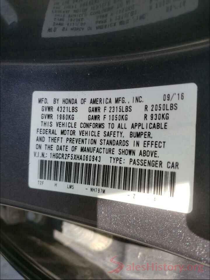 1HGCR2F5XHA060943 2017 HONDA ACCORD