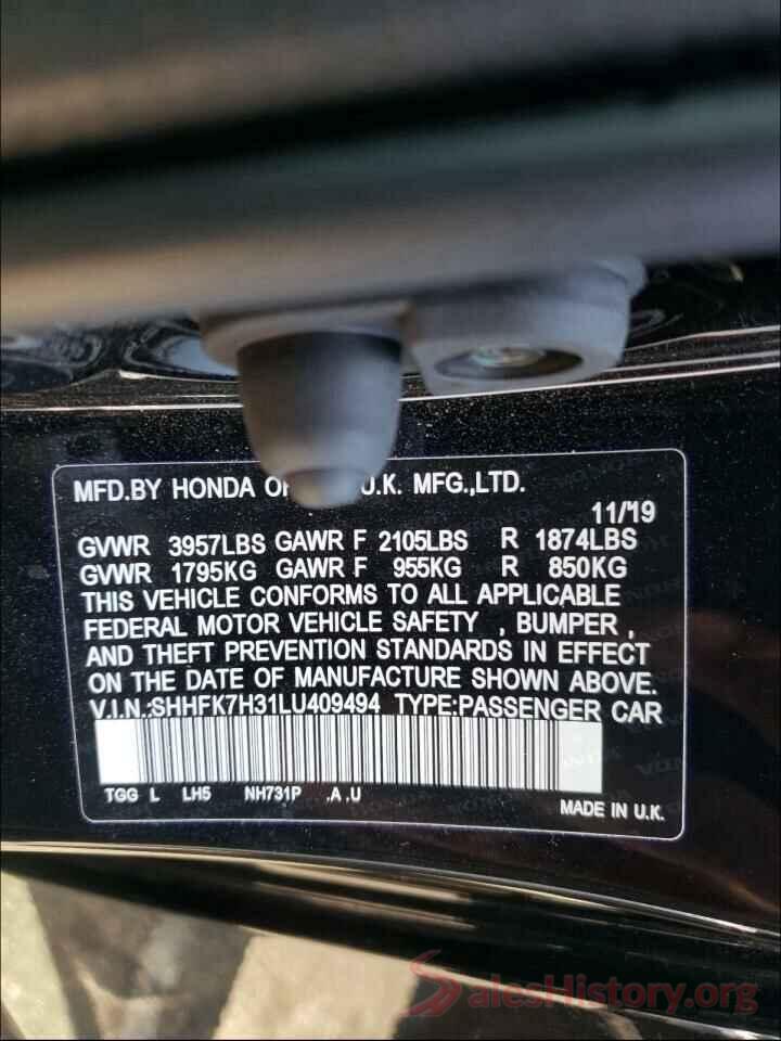 SHHFK7H31LU409494 2020 HONDA CIVIC