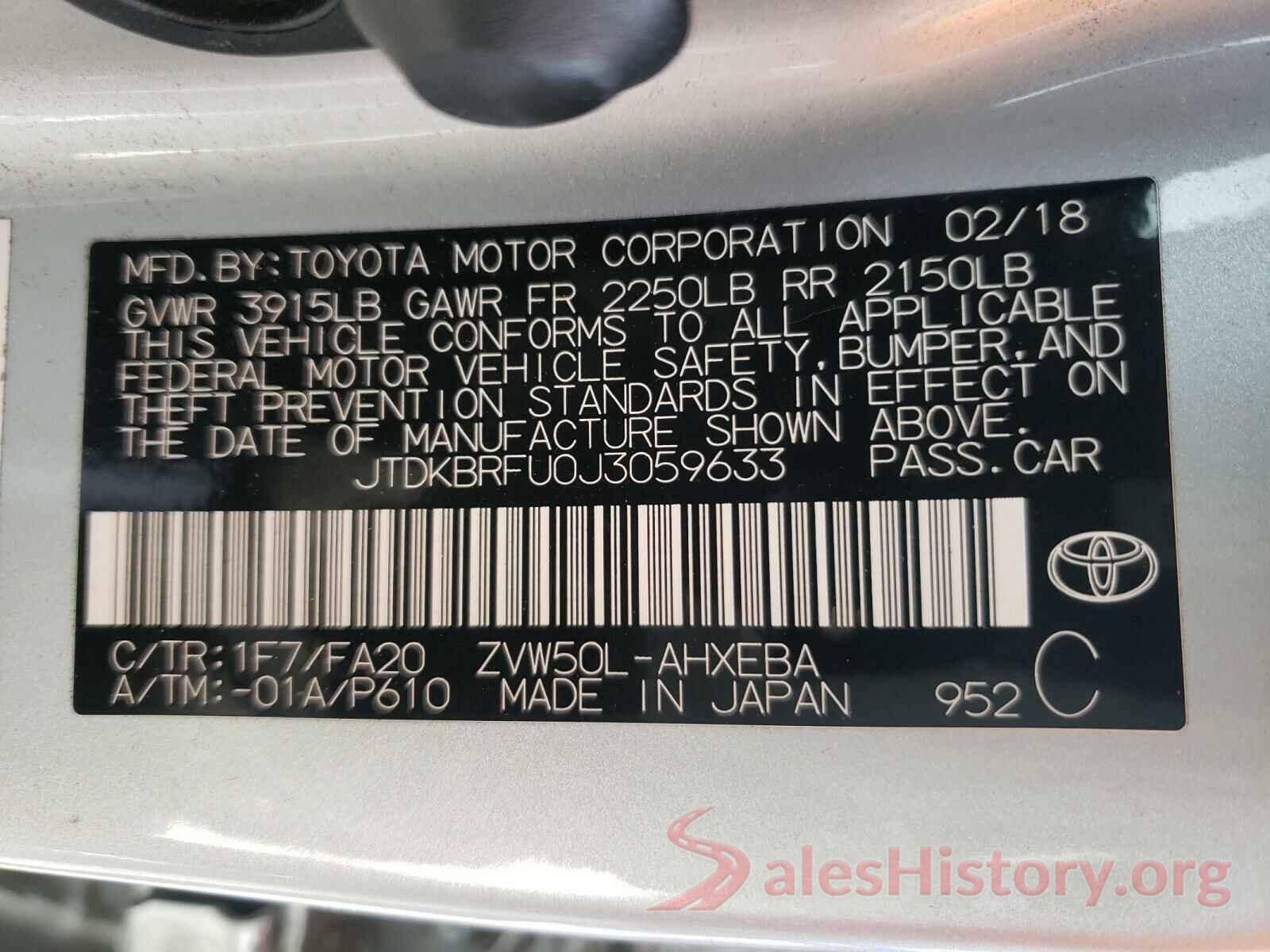 JTDKBRFU0J3059633 2018 TOYOTA PRIUS