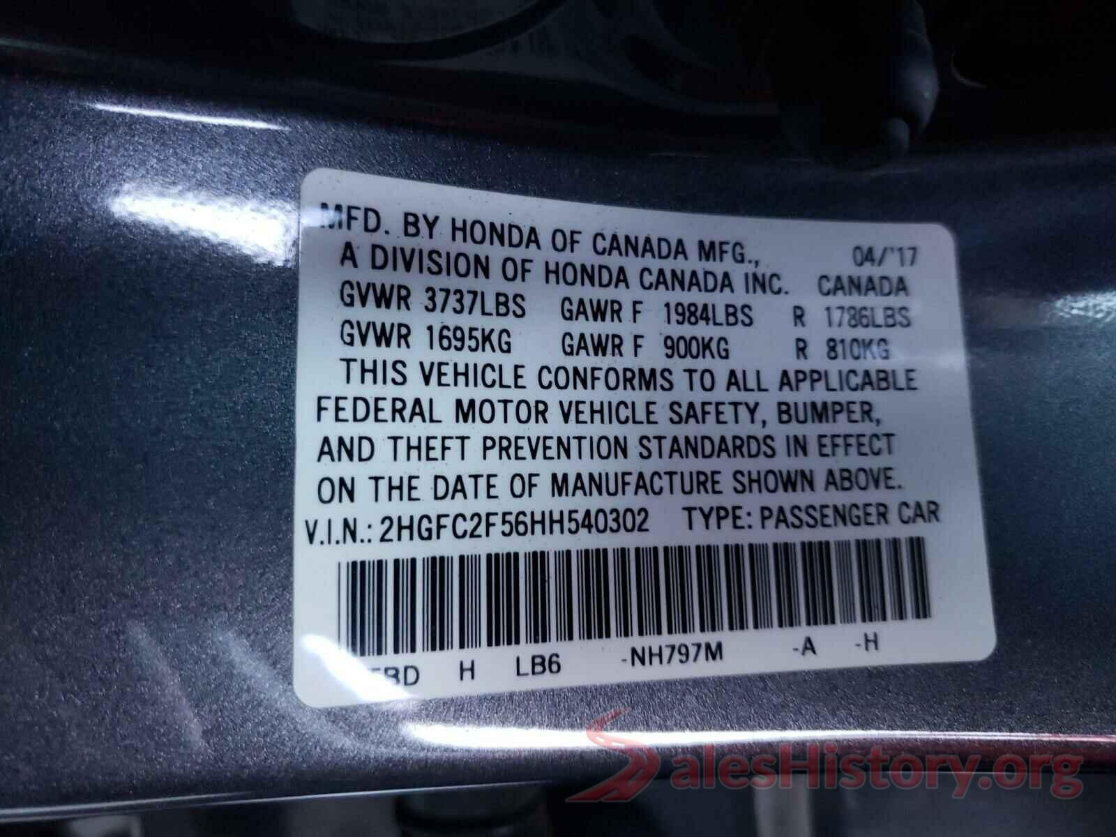 2HGFC2F56HH540302 2017 HONDA CIVIC