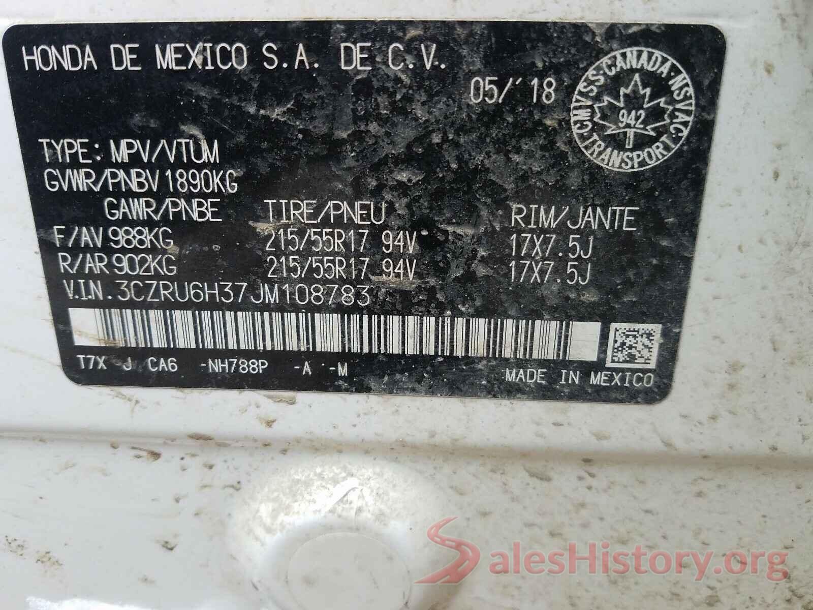 3CZRU6H37JM108783 2018 HONDA HR-V