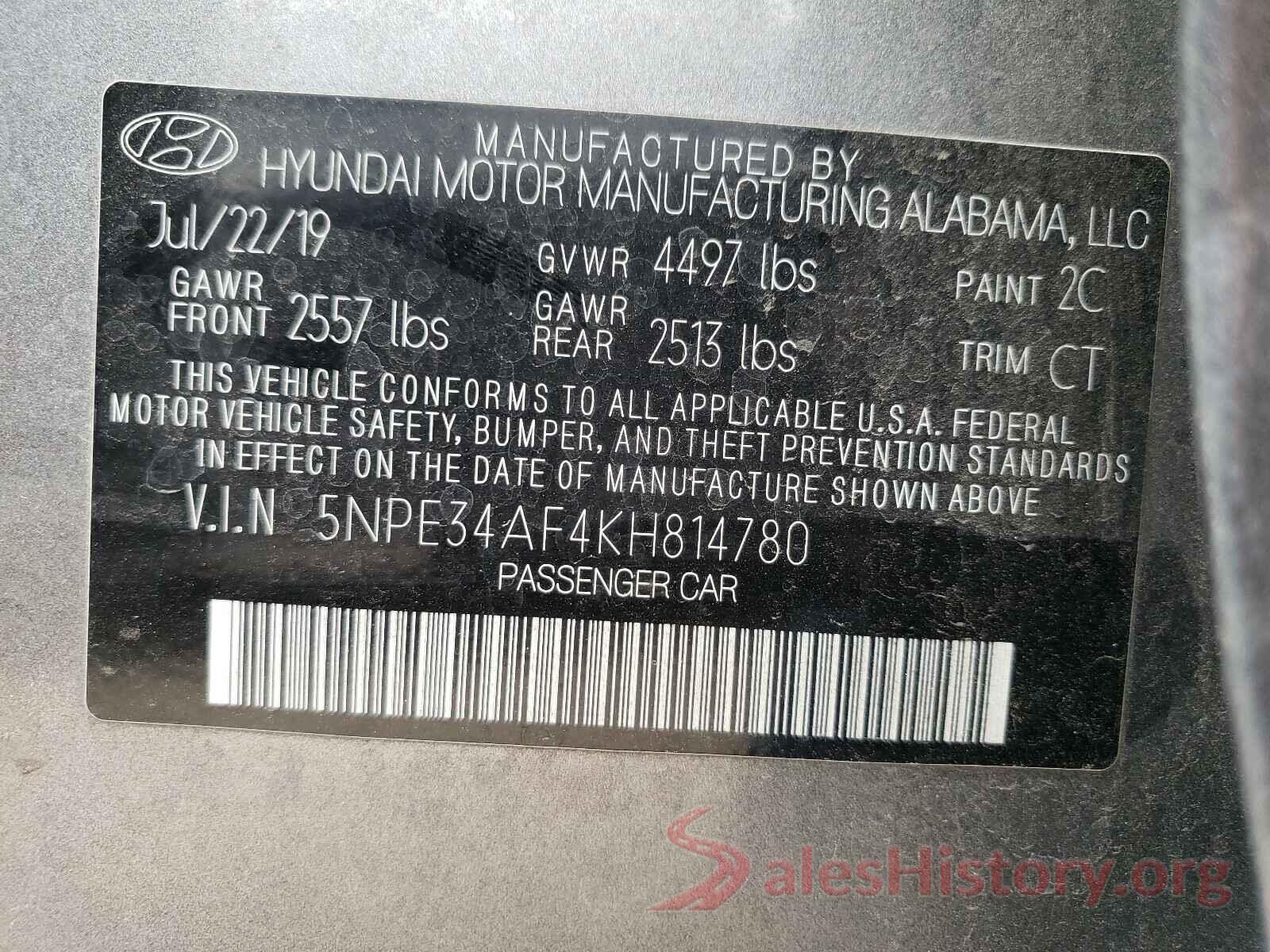 5NPE34AF4KH814780 2019 HYUNDAI SONATA