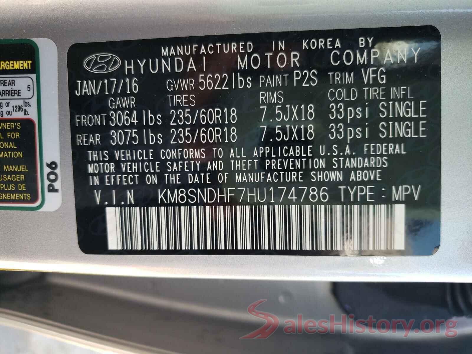 KM8SNDHF7HU174786 2017 HYUNDAI SANTA FE