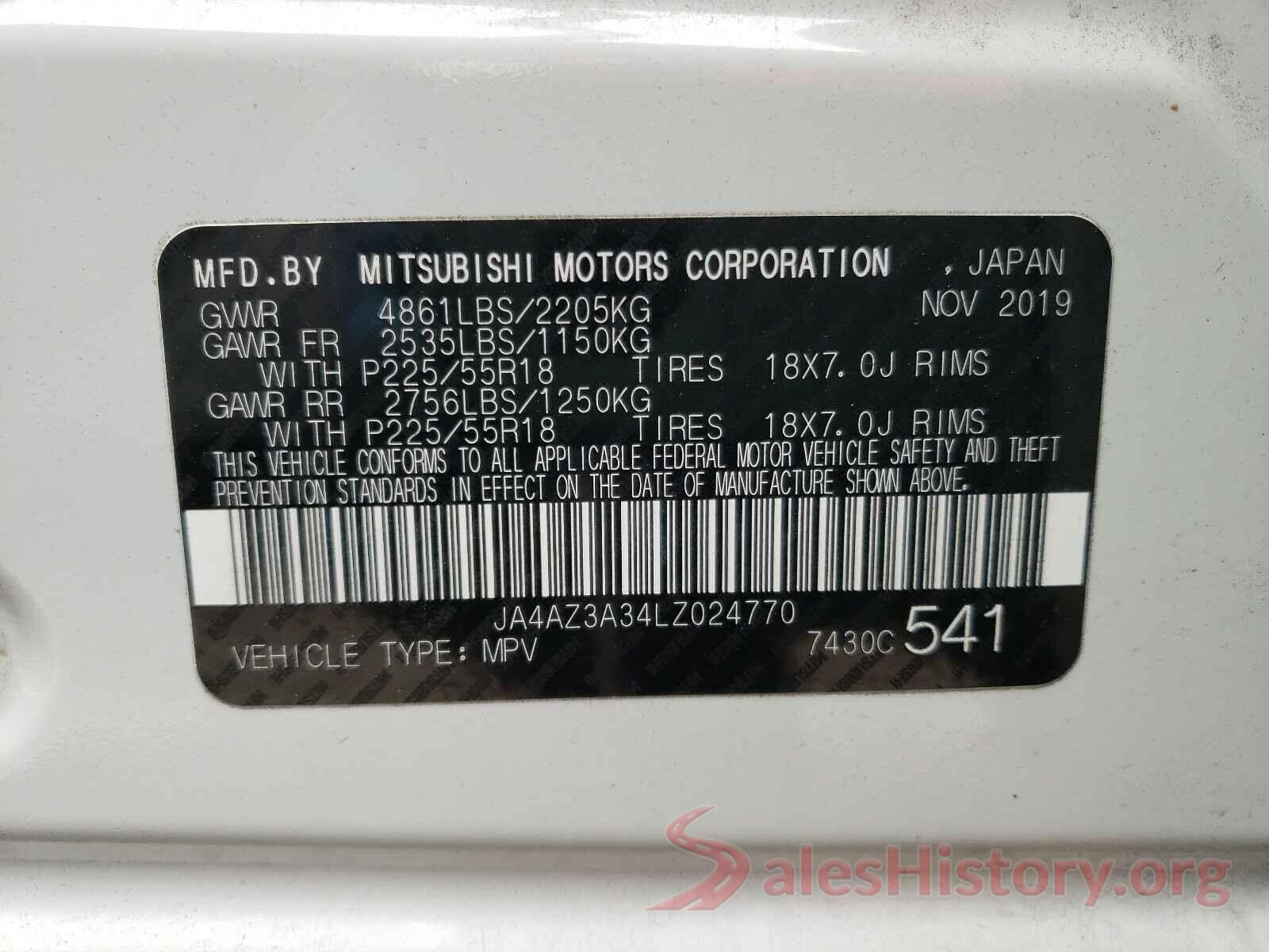 JA4AZ3A34LZ024770 2020 MITSUBISHI OUTLANDER