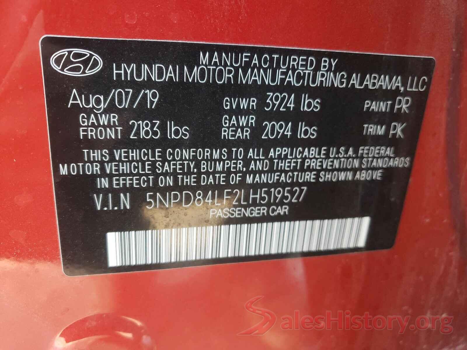 5NPD84LF2LH519527 2020 HYUNDAI ELANTRA