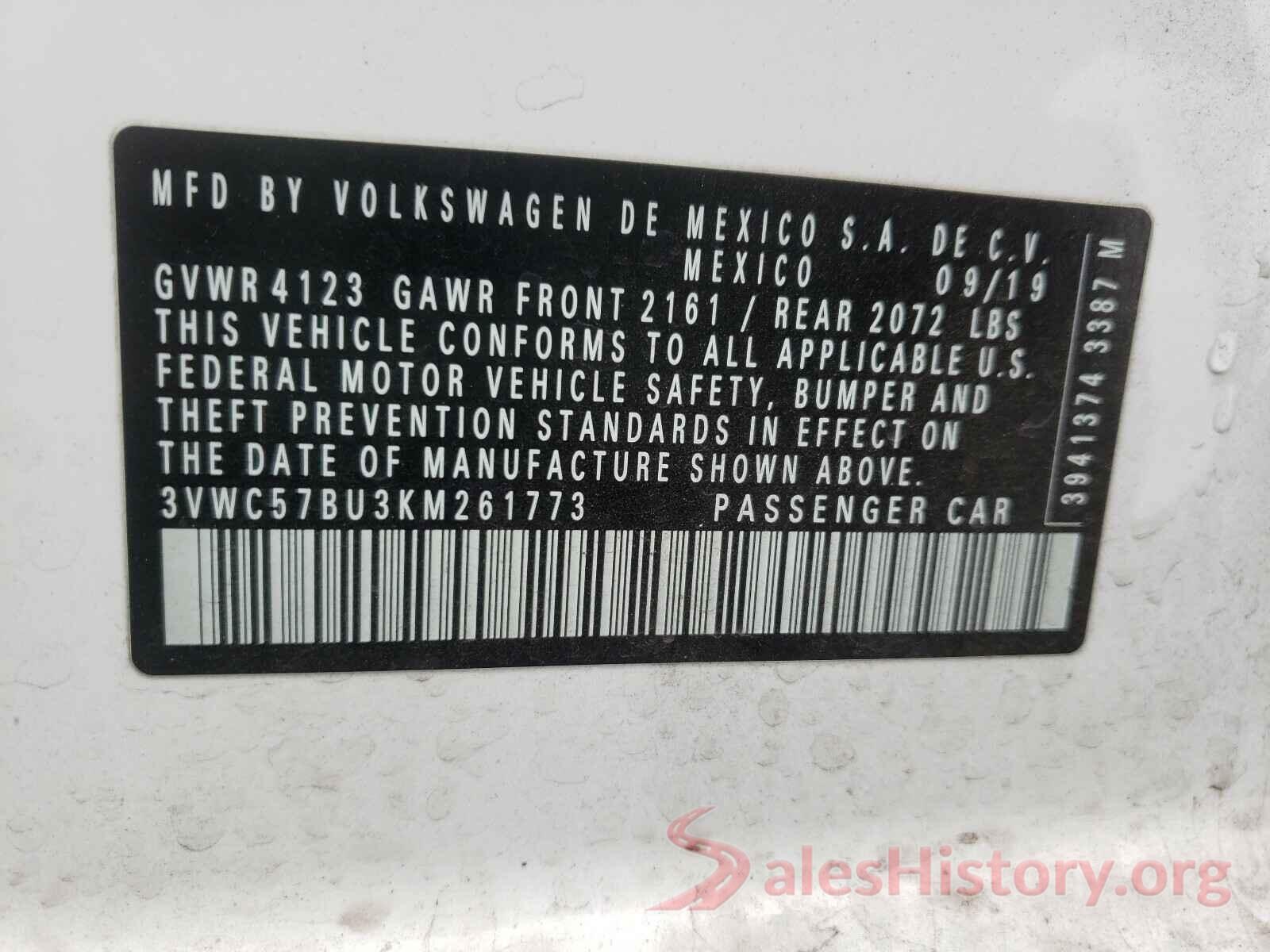 3VWC57BU3KM261773 2019 VOLKSWAGEN JETTA