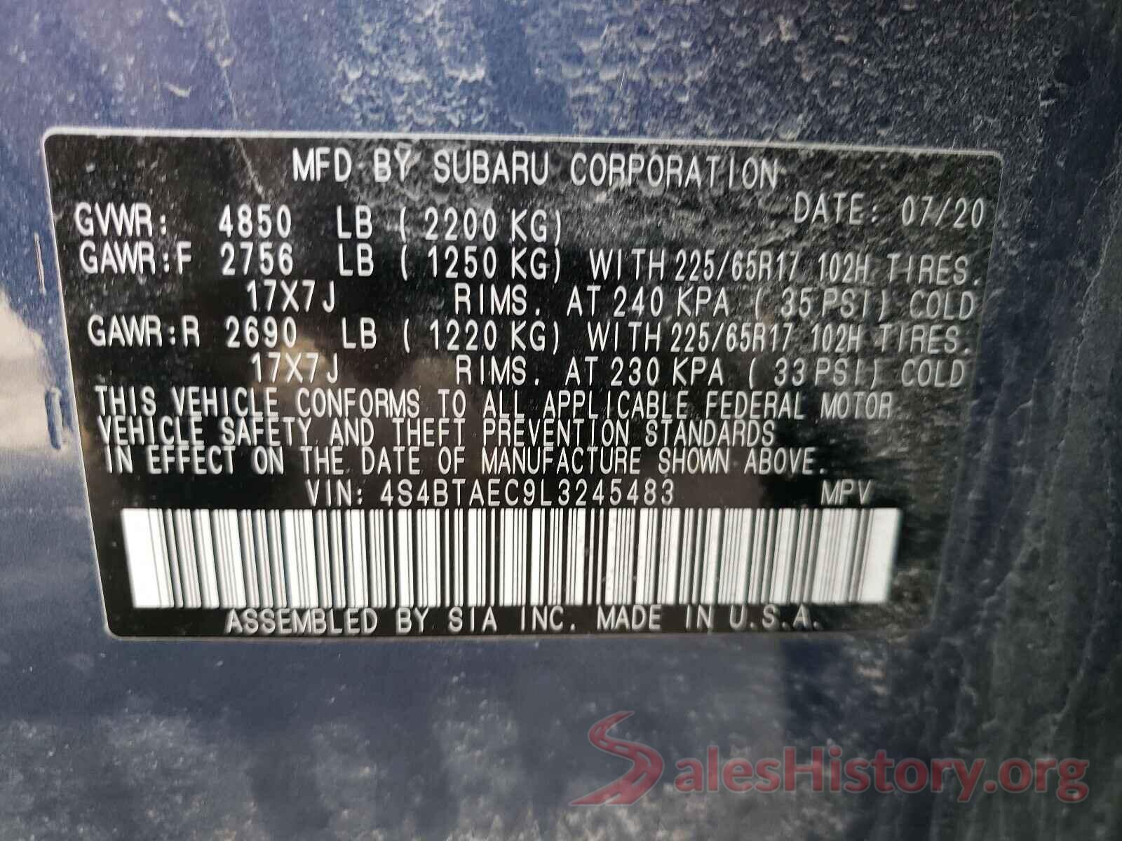 4S4BTAEC9L3245483 2020 SUBARU OUTBACK