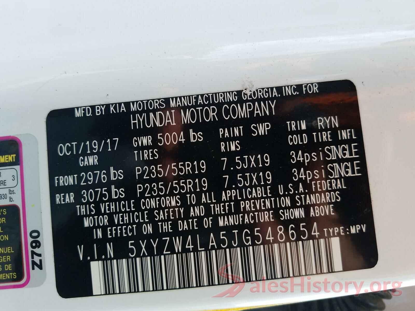 5XYZW4LA5JG548654 2018 HYUNDAI SANTA FE