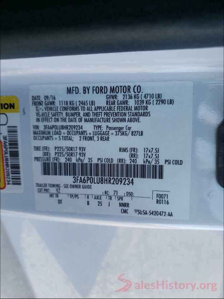 3FA6P0LU8HR209234 2017 FORD FUSION