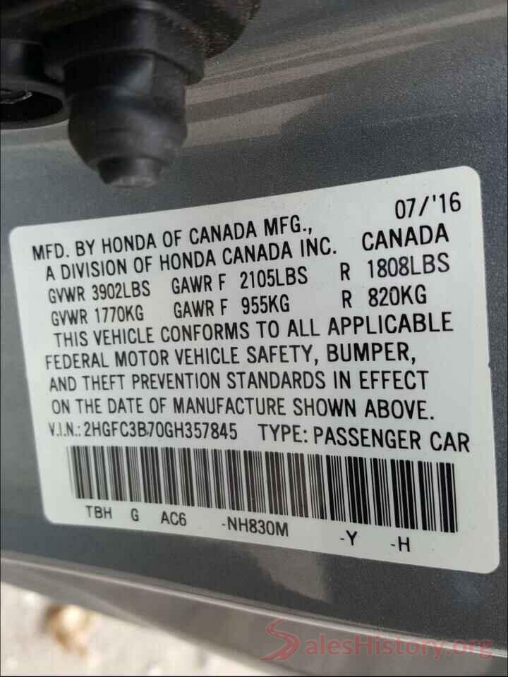 2HGFC3B70GH357845 2016 HONDA CIVIC