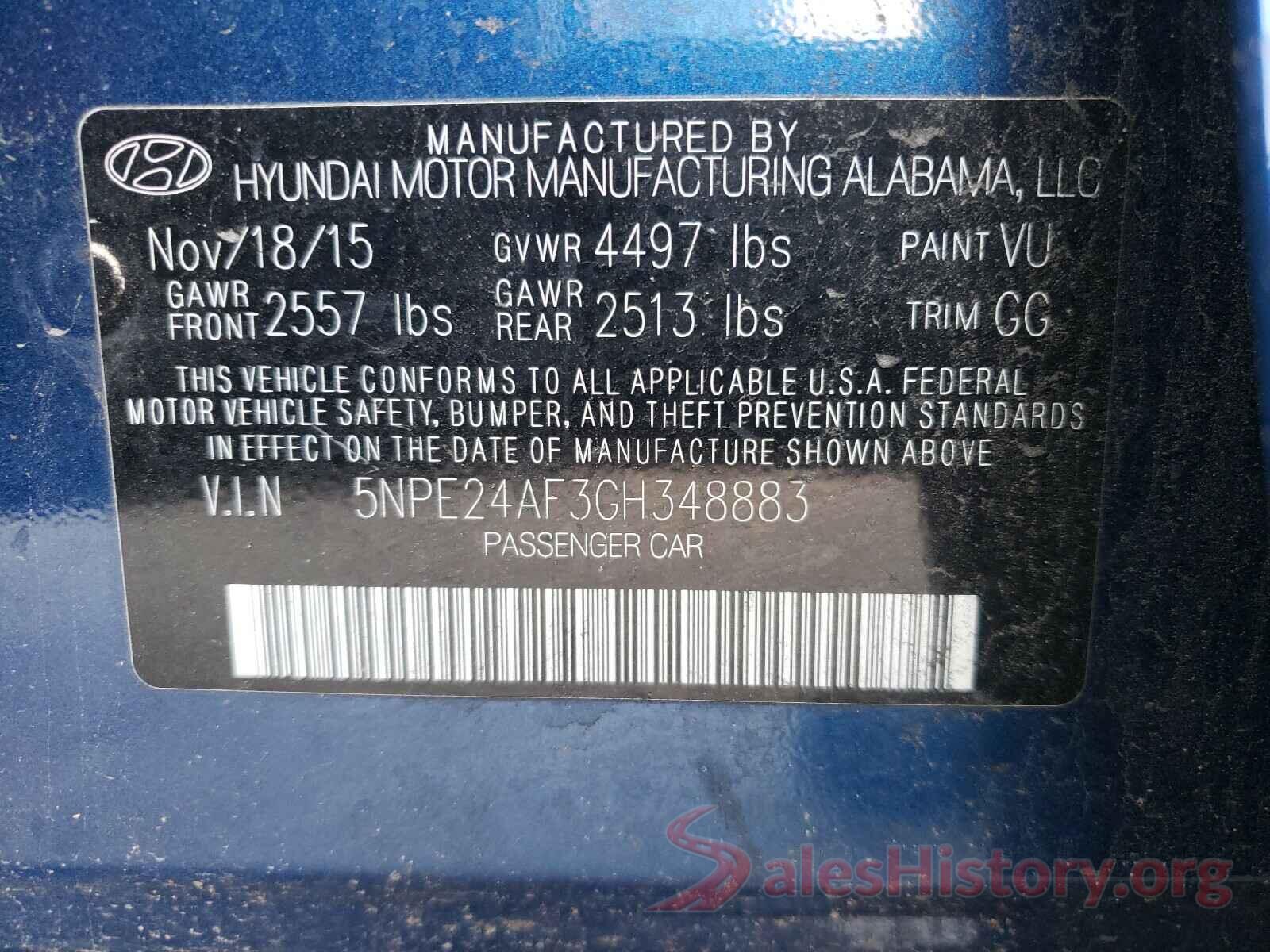 5NPE24AF3GH348883 2016 HYUNDAI SONATA