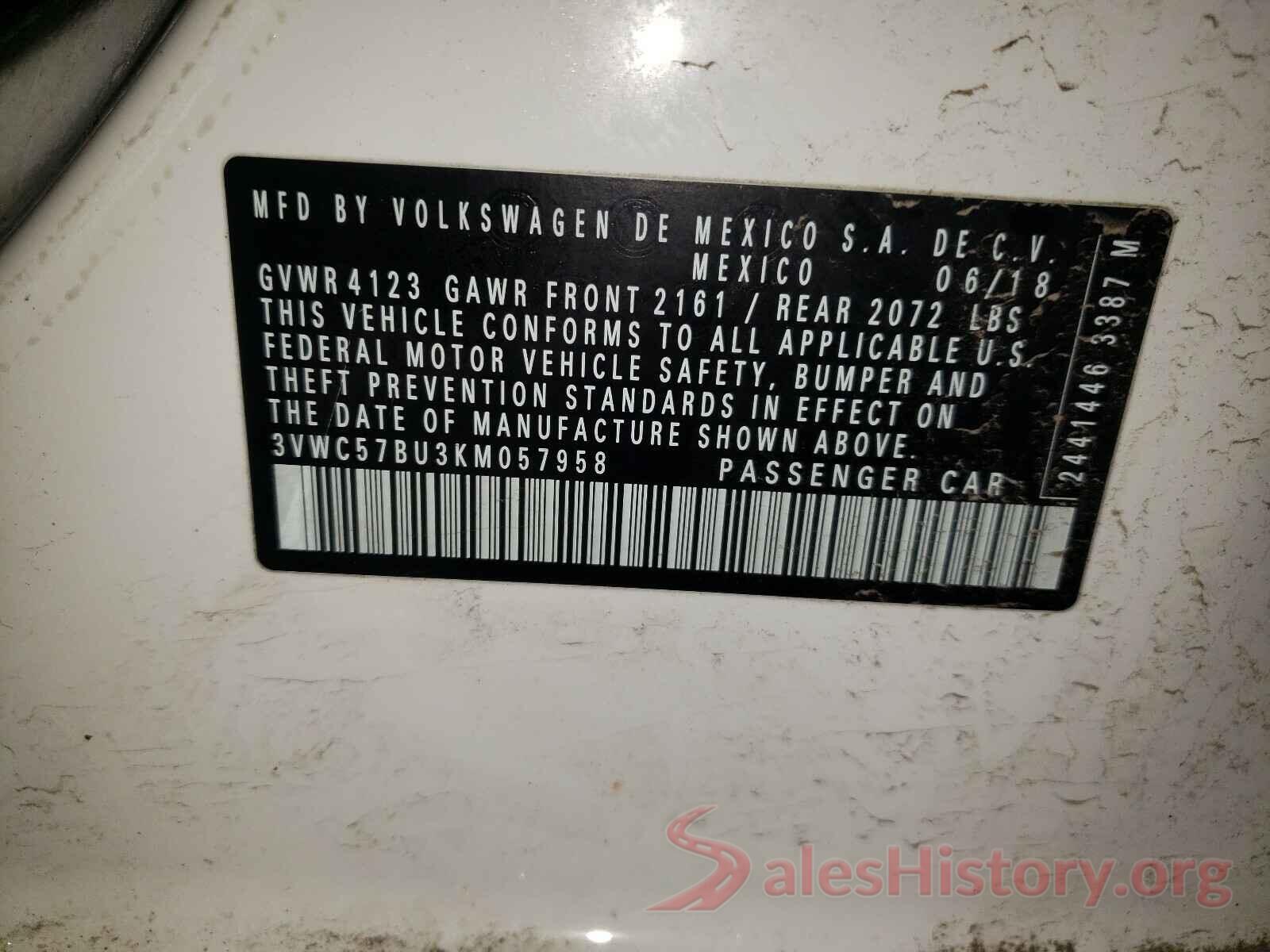 3VWC57BU3KM057958 2019 VOLKSWAGEN JETTA