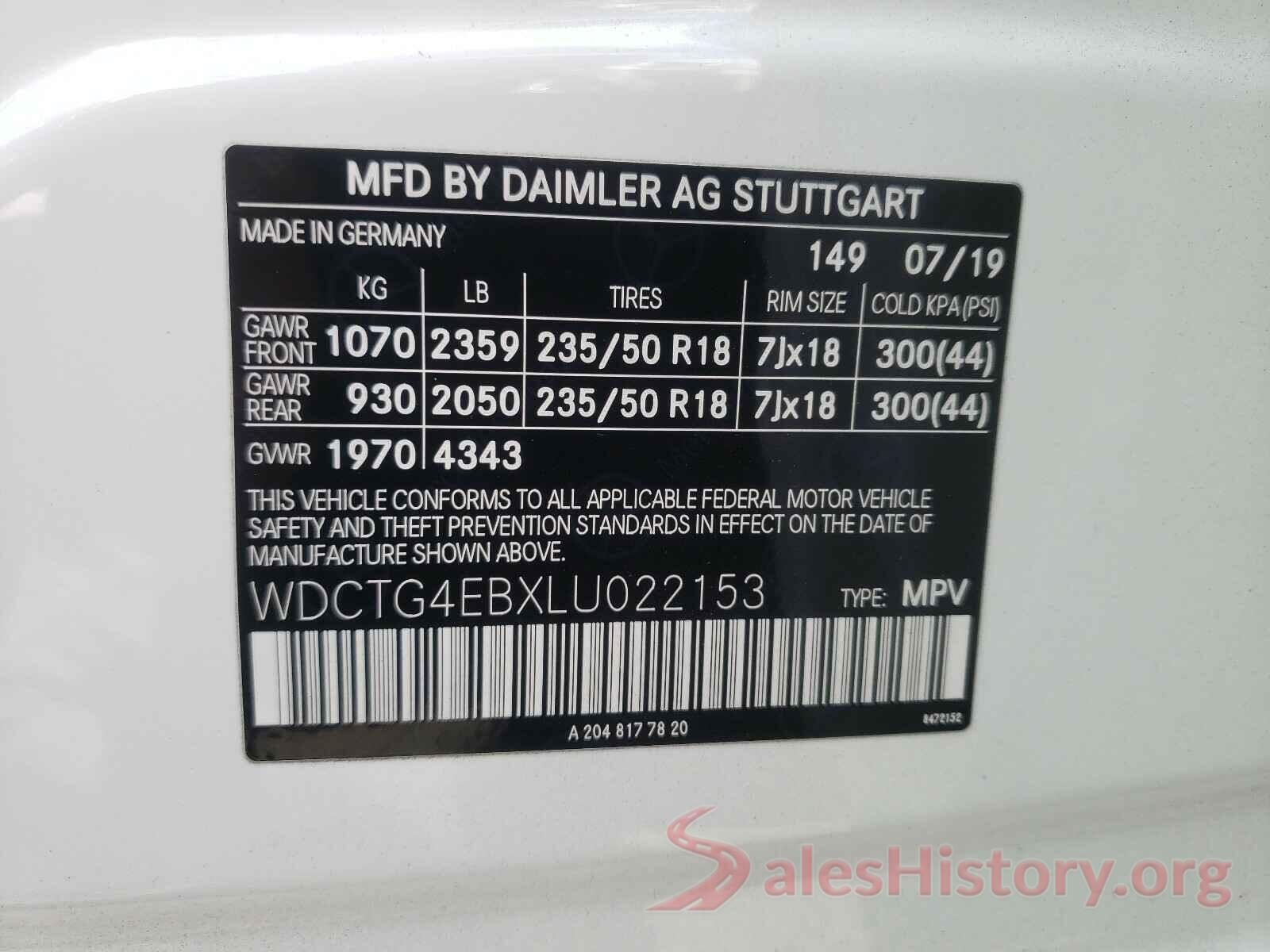 WDCTG4EBXLU022153 2020 MERCEDES-BENZ G CLASS