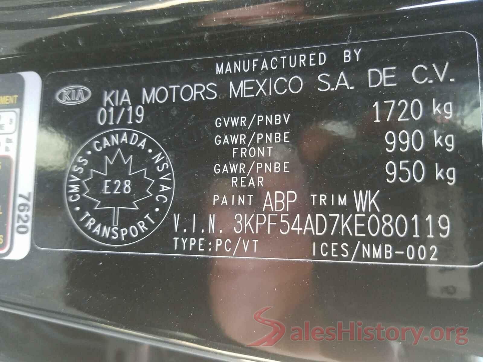 3KPF54AD7KE080119 2019 KIA FORTE