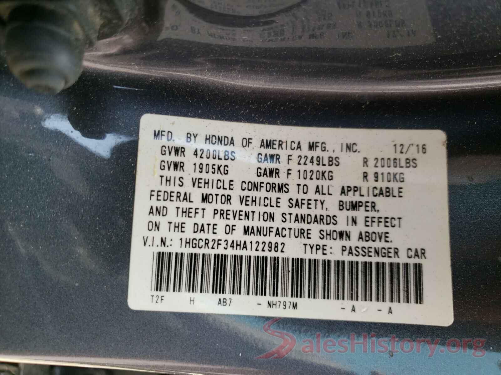 1HGCR2F34HA122982 2017 HONDA ACCORD