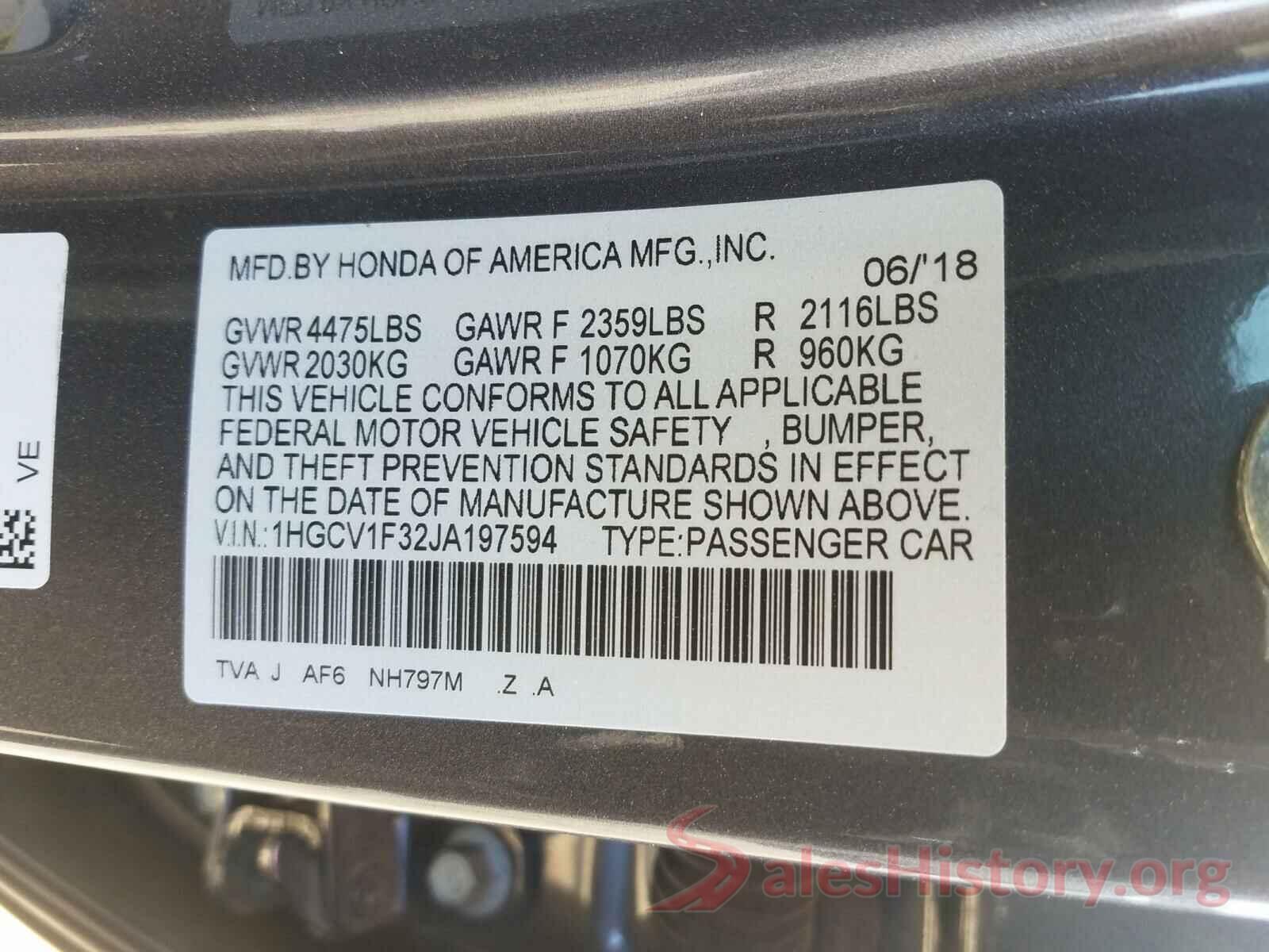 1HGCV1F32JA197594 2018 HONDA ACCORD