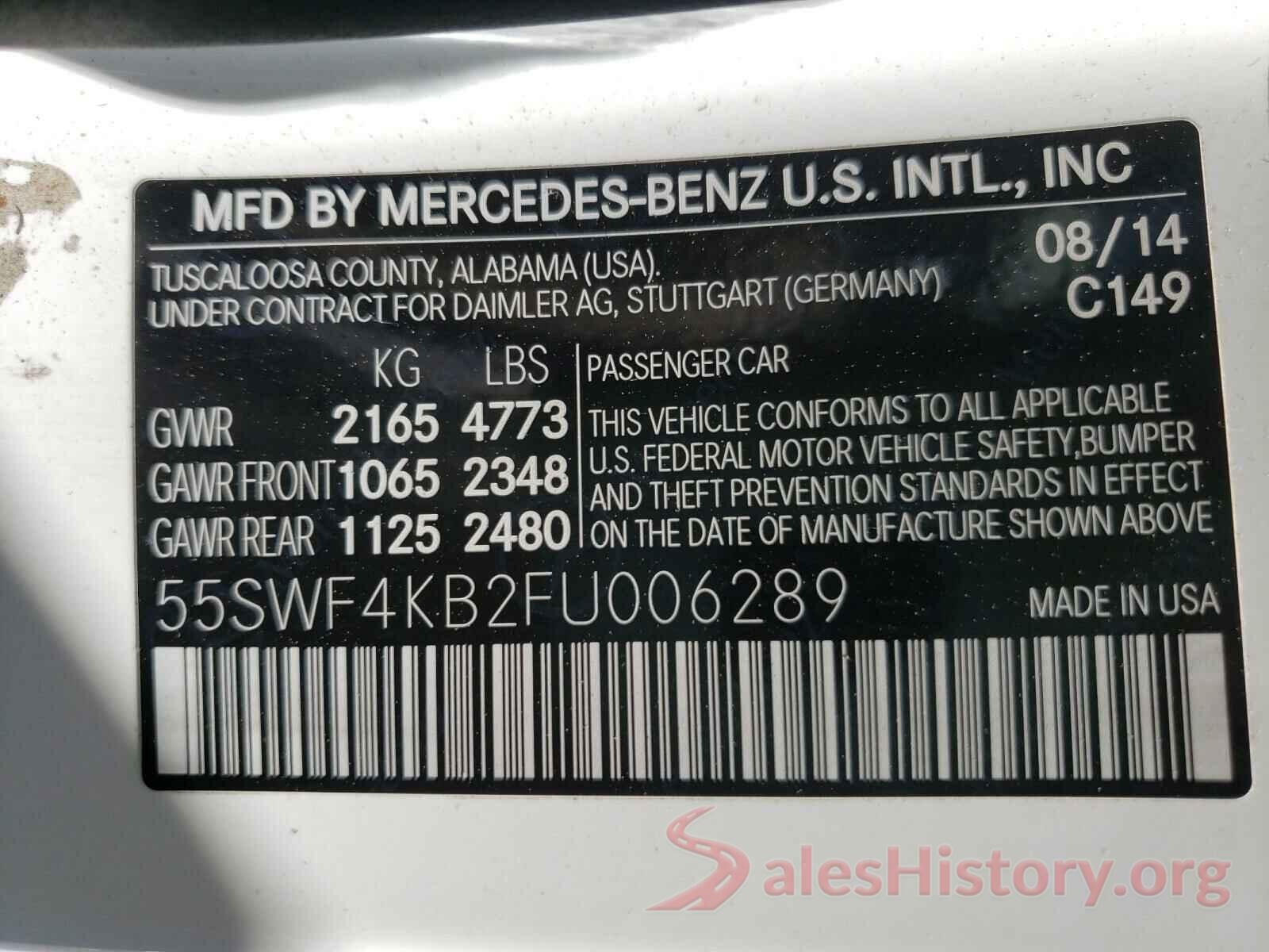 55SWF4KB2FU006289 2015 MERCEDES-BENZ C CLASS