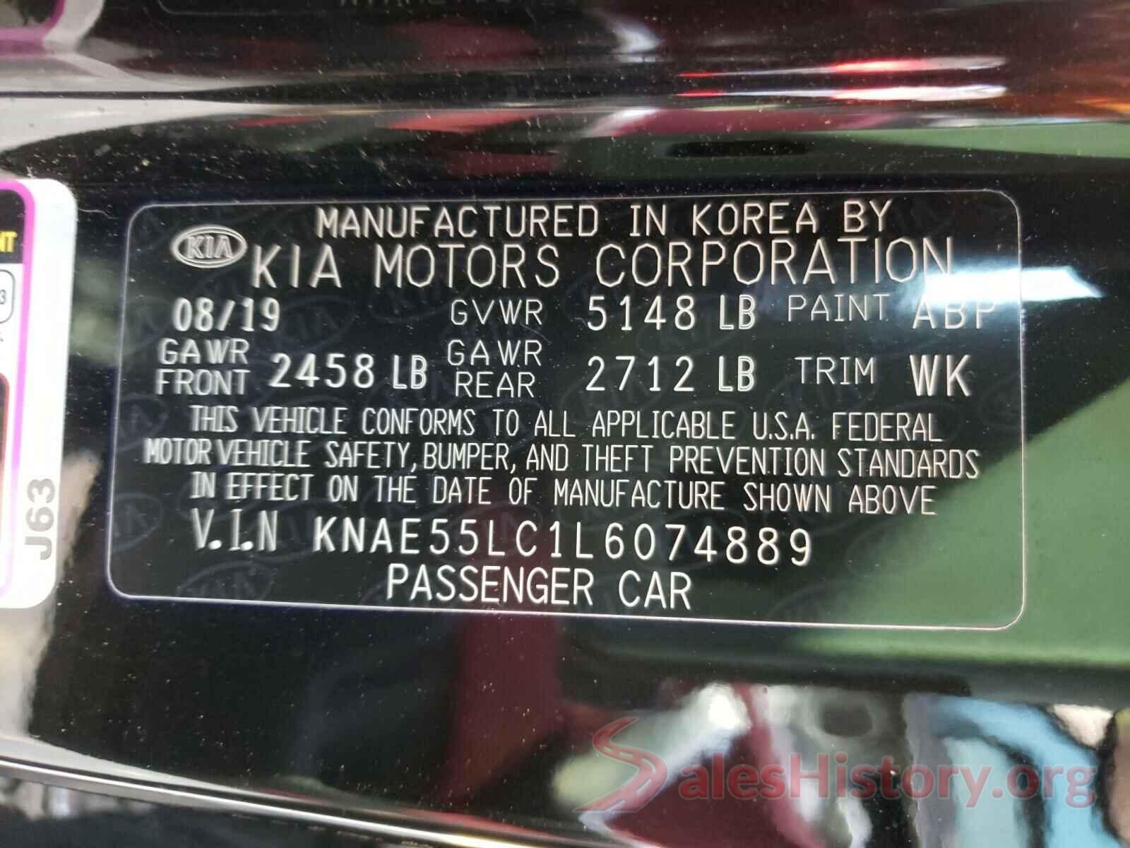 KNAE55LC1L6074889 2020 KIA STINGER