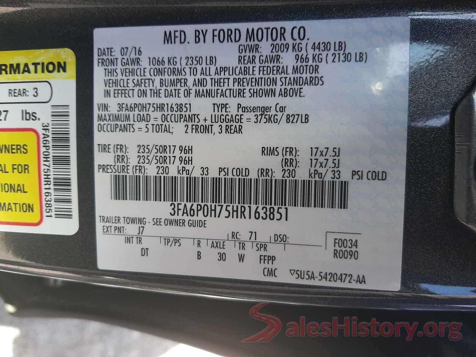 3FA6P0H75HR163851 2017 FORD FUSION