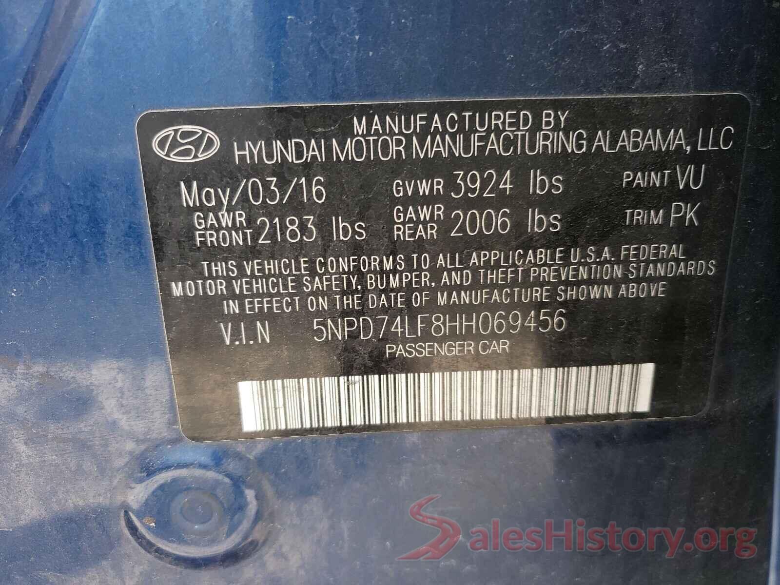 5NPD74LF8HH069456 2017 HYUNDAI ELANTRA