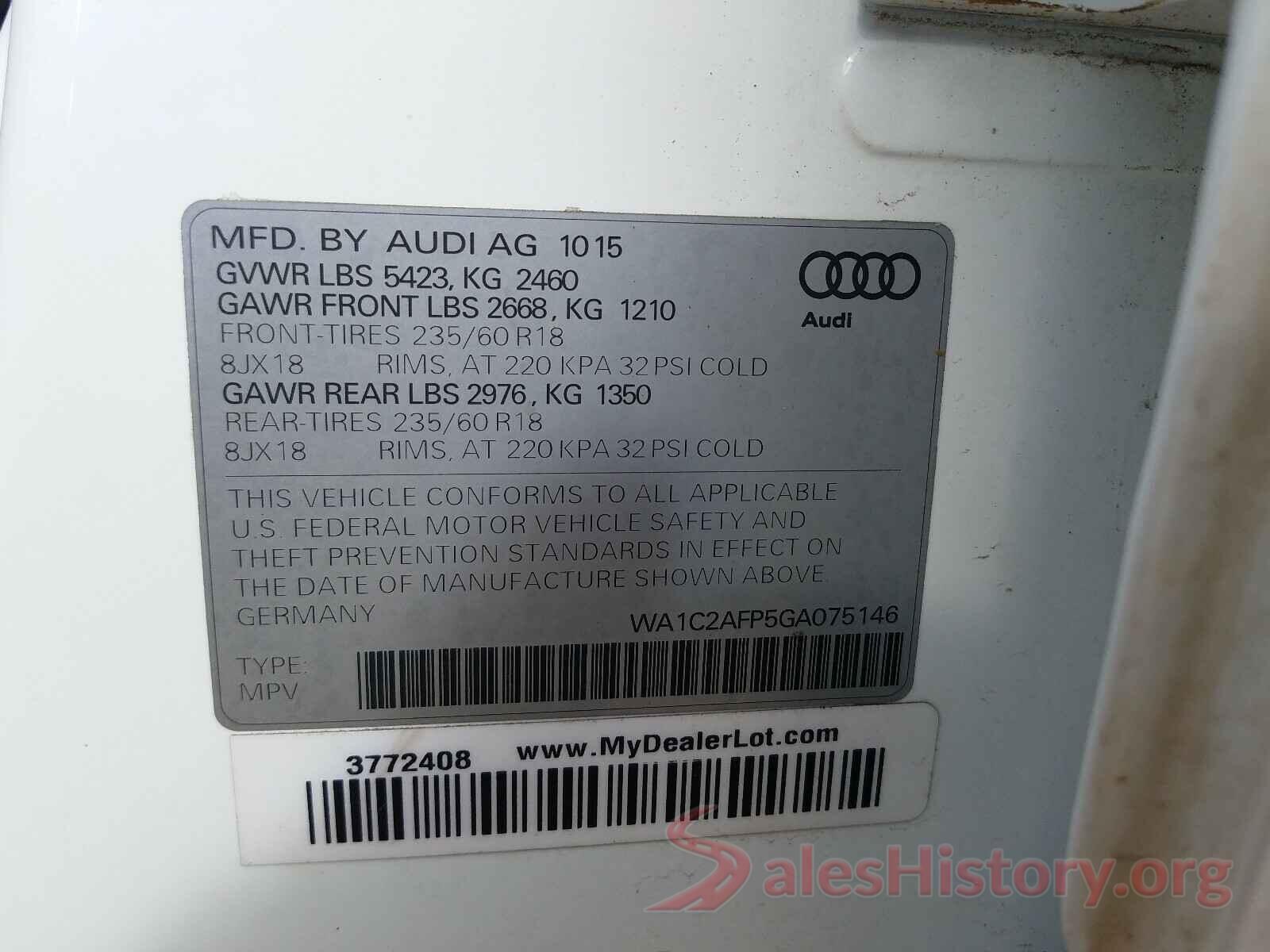 WA1C2AFP5GA075146 2016 AUDI Q5