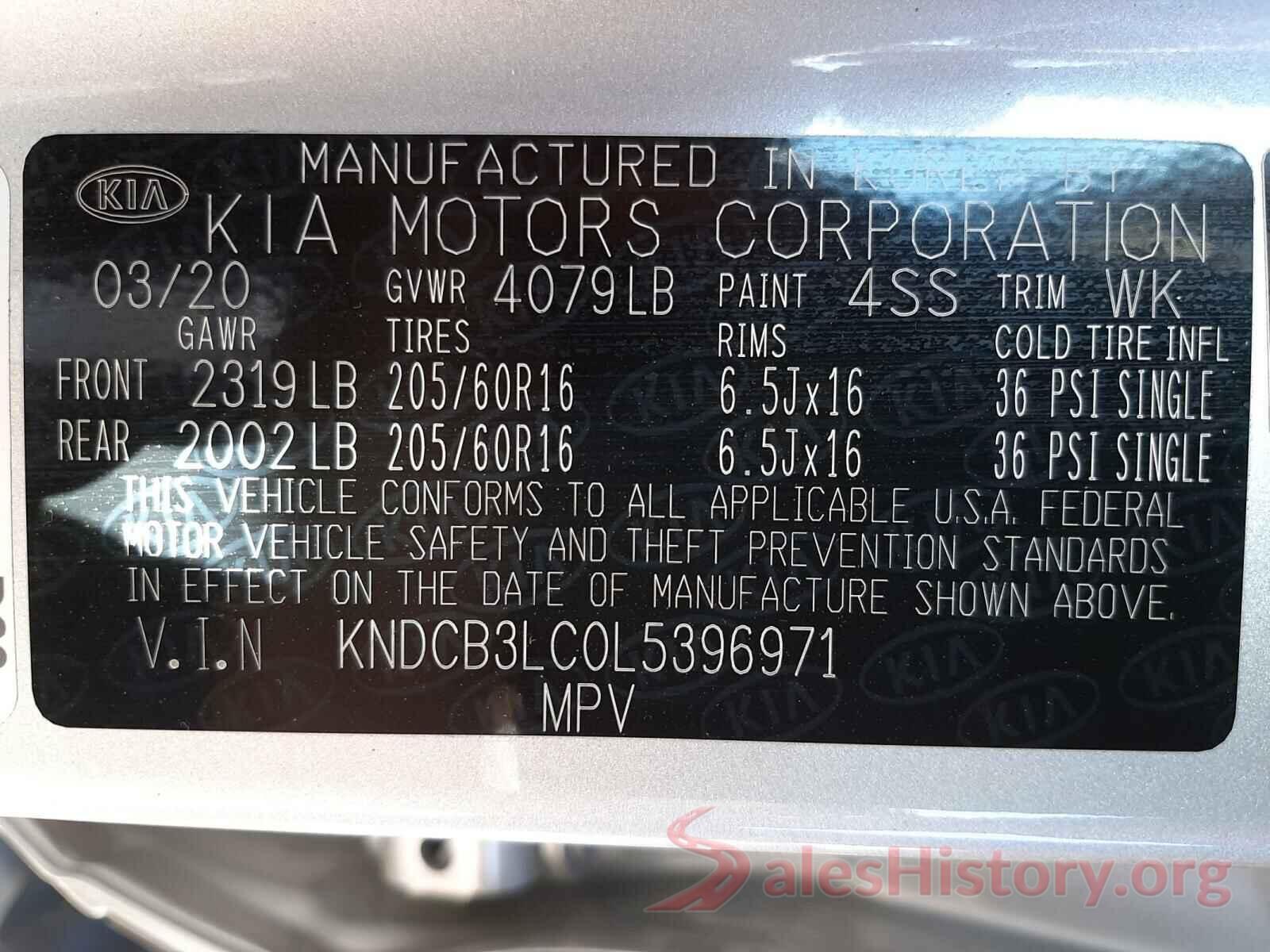 KNDCB3LC0L5396971 2020 KIA NIRO