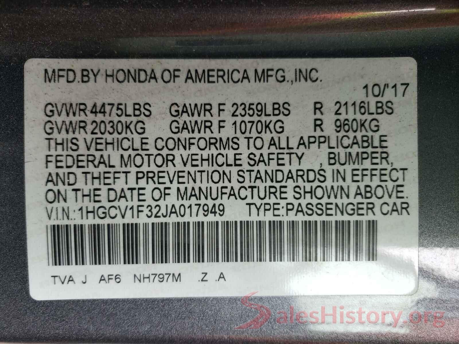 1HGCV1F32JA017949 2018 HONDA ACCORD