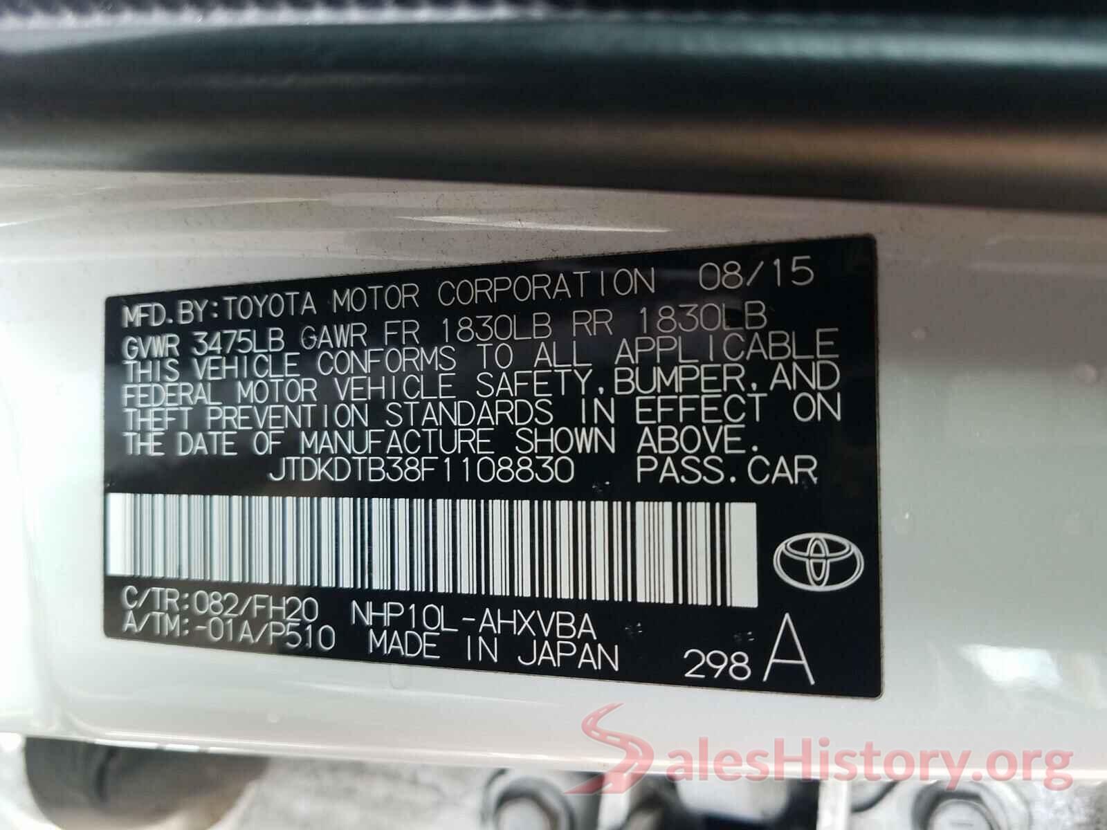 JTDKDTB38F1108830 2015 TOYOTA PRIUS