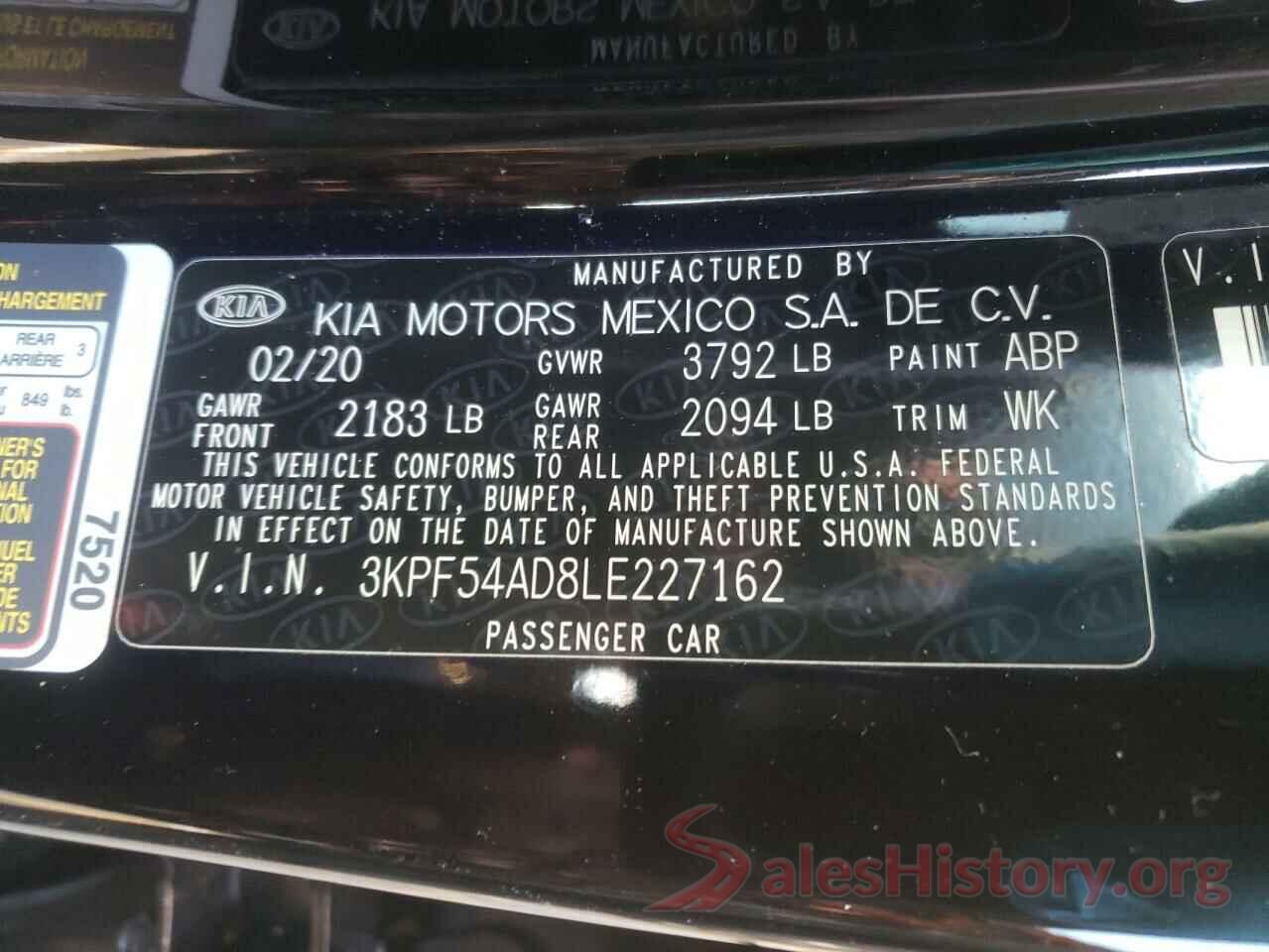 3KPF54AD8LE227162 2020 KIA FORTE