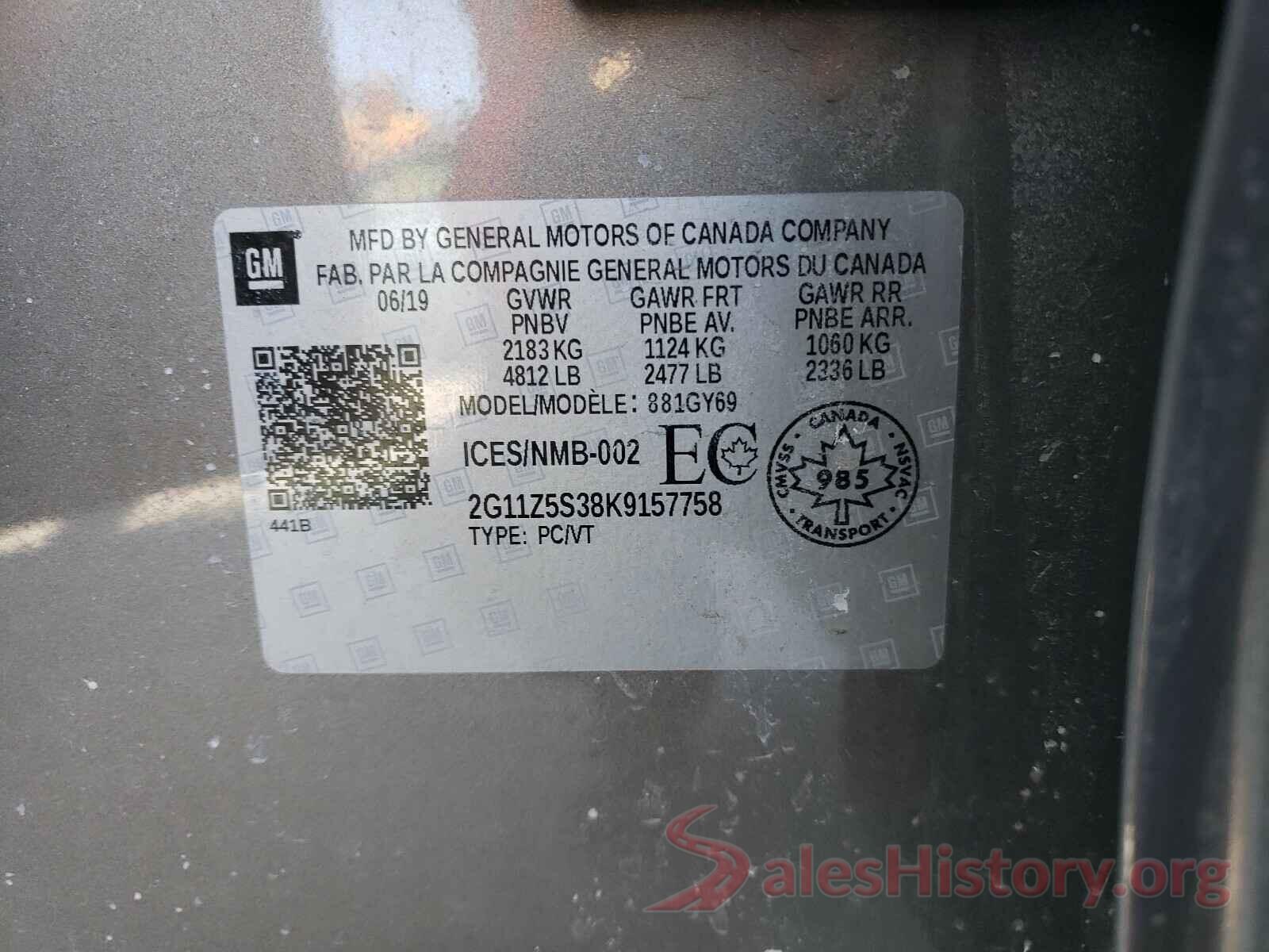 2G11Z5S38K9157758 2019 CHEVROLET IMPALA