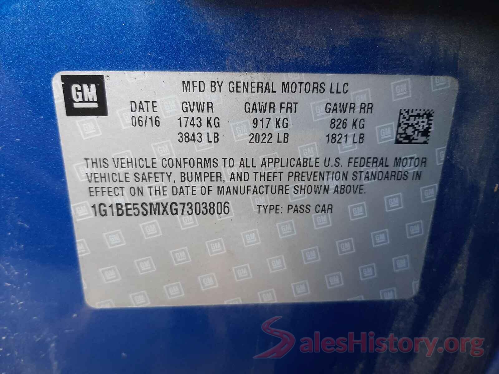 1G1BE5SMXG7303806 2016 CHEVROLET CRUZE