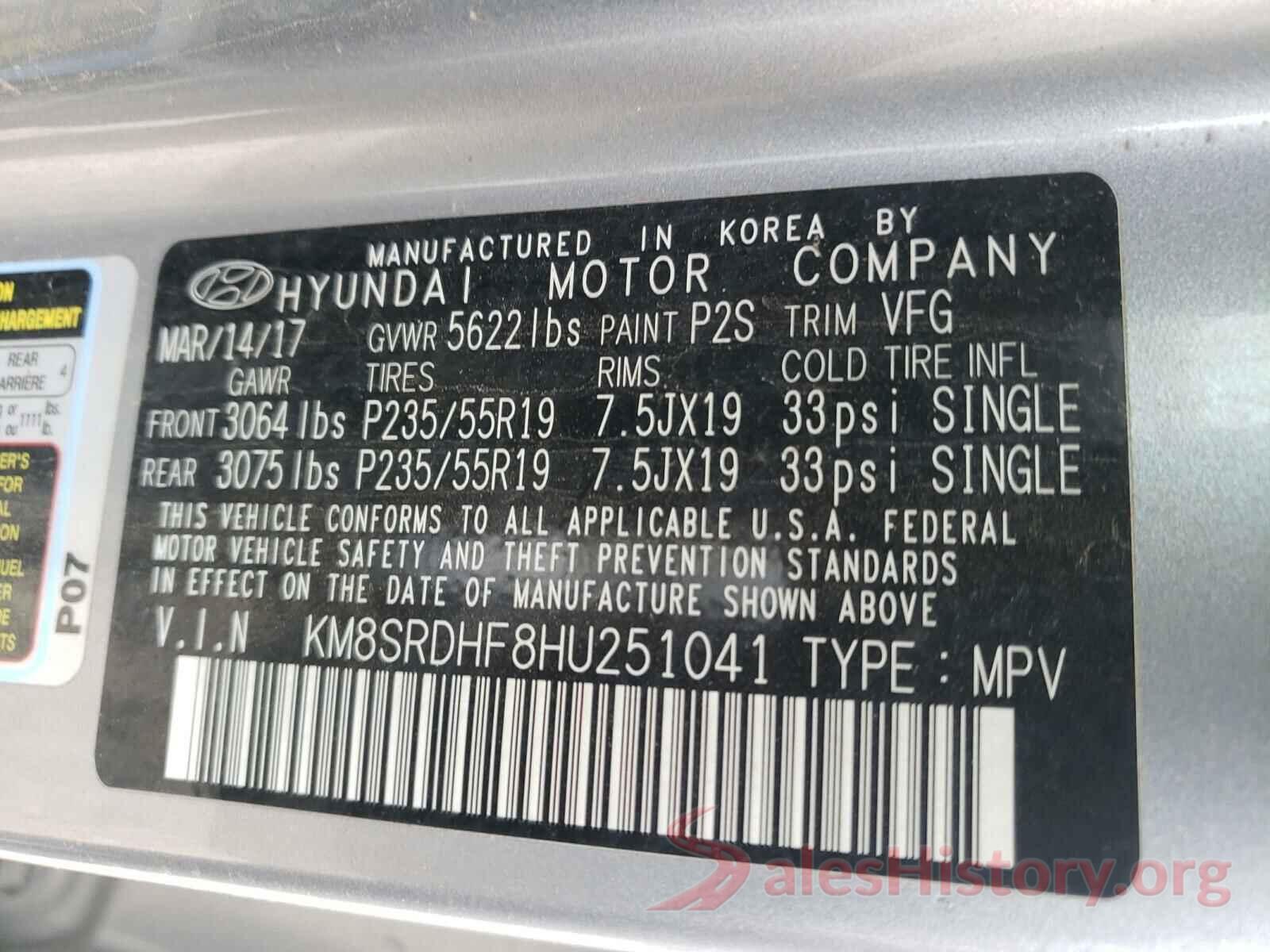 KM8SRDHF8HU251041 2017 HYUNDAI SANTA FE