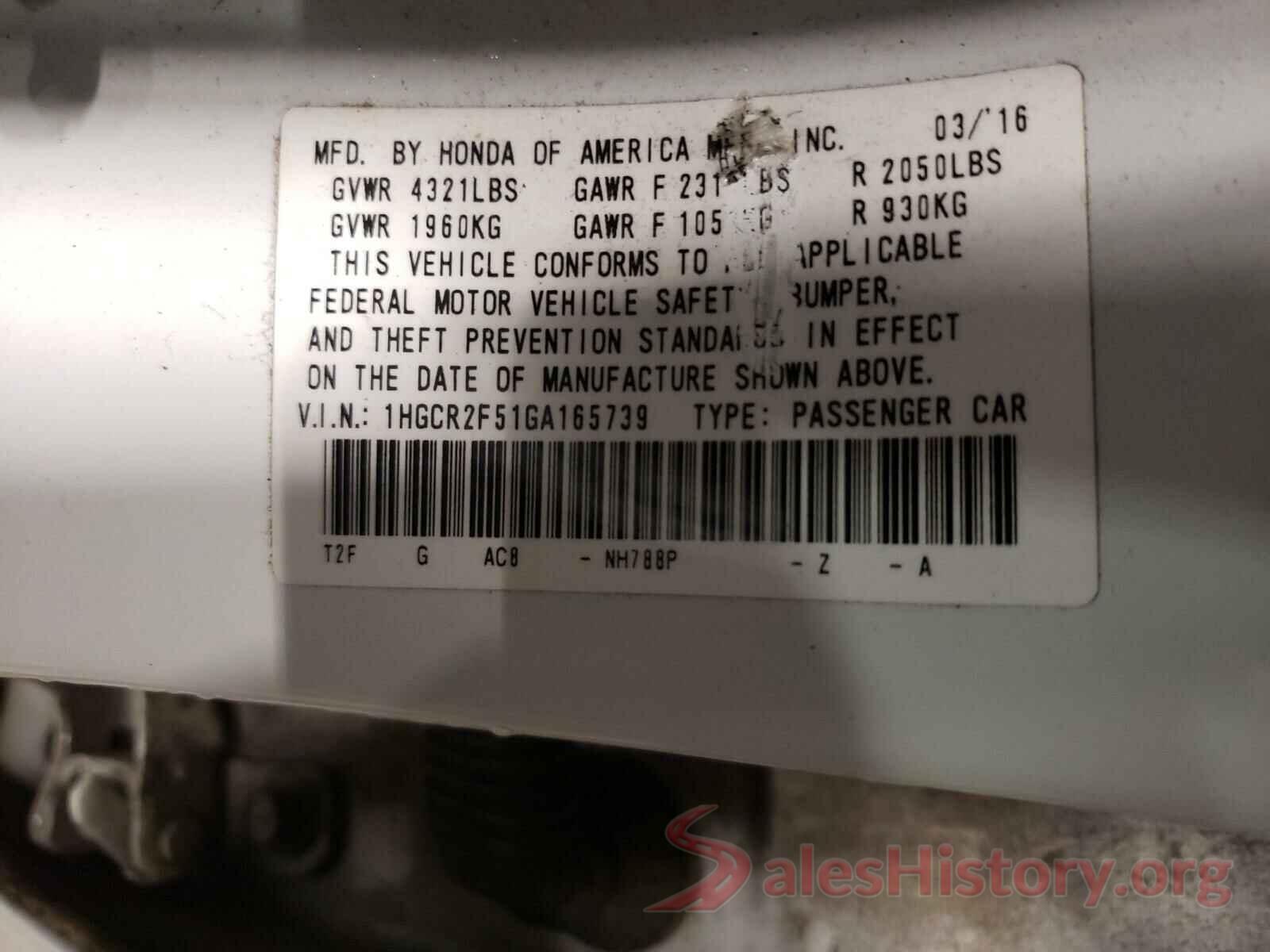 1HGCR2F51GA165739 2016 HONDA ACCORD