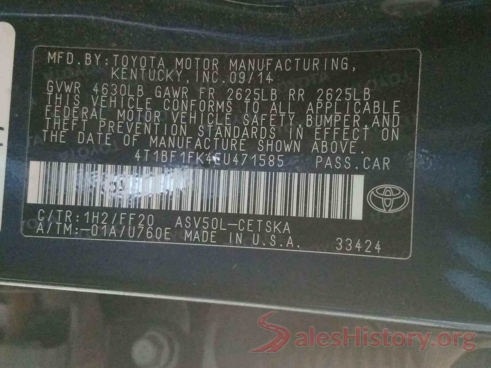 4T1BF1FK4EU471585 2014 TOYOTA CAMRY