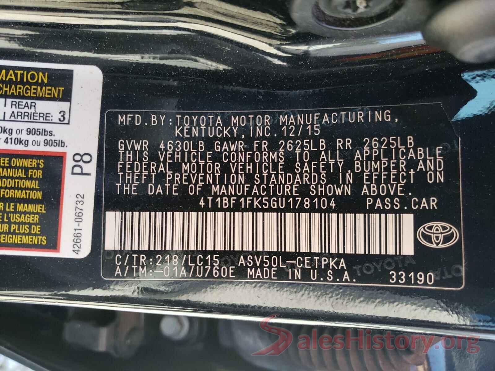 4T1BF1FK5GU178104 2016 TOYOTA CAMRY