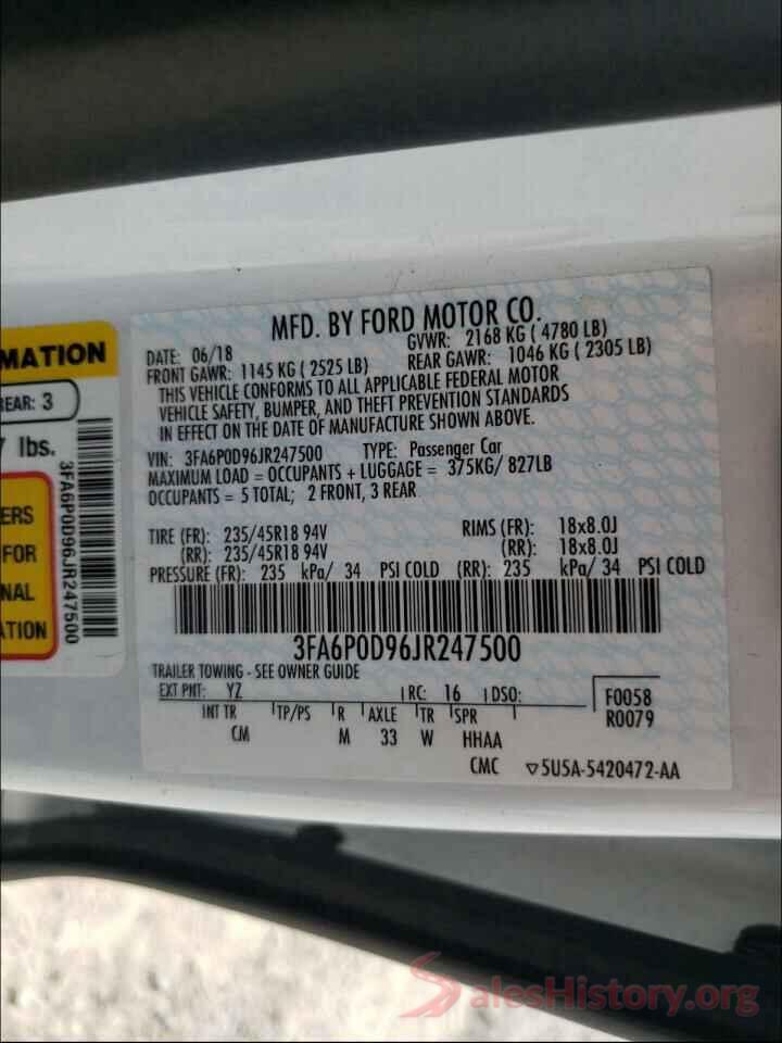 3FA6P0D96JR247500 2018 FORD FUSION