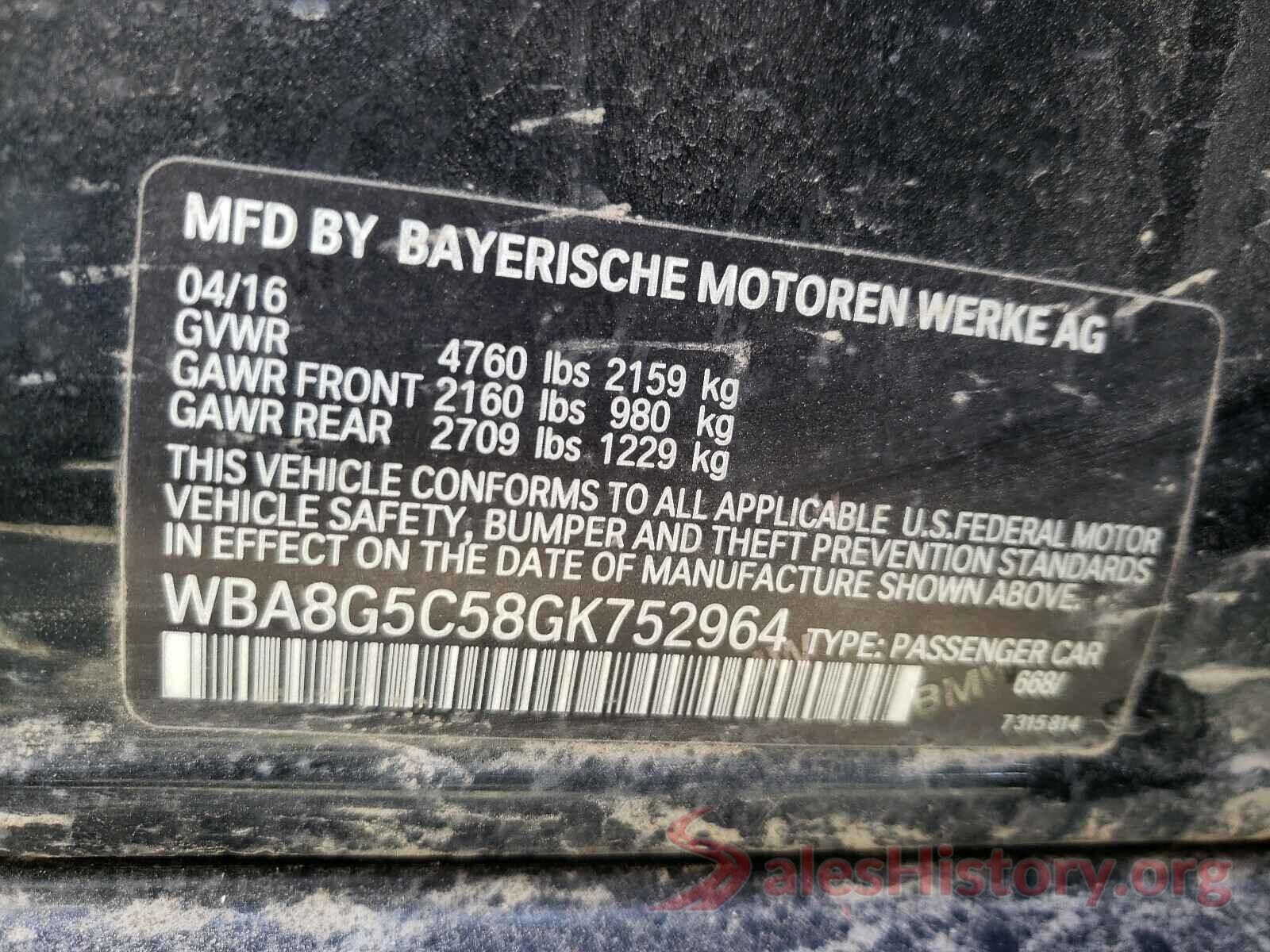 WBA8G5C58GK752964 2016 BMW 3 SERIES