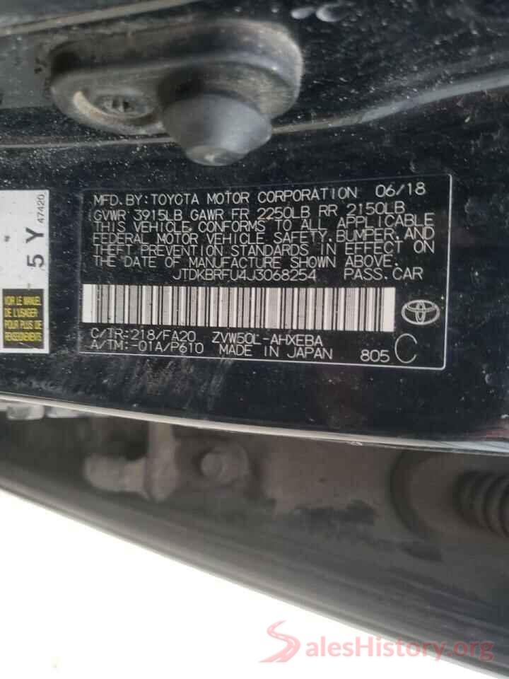 JTDKBRFU4J3068254 2018 TOYOTA PRIUS