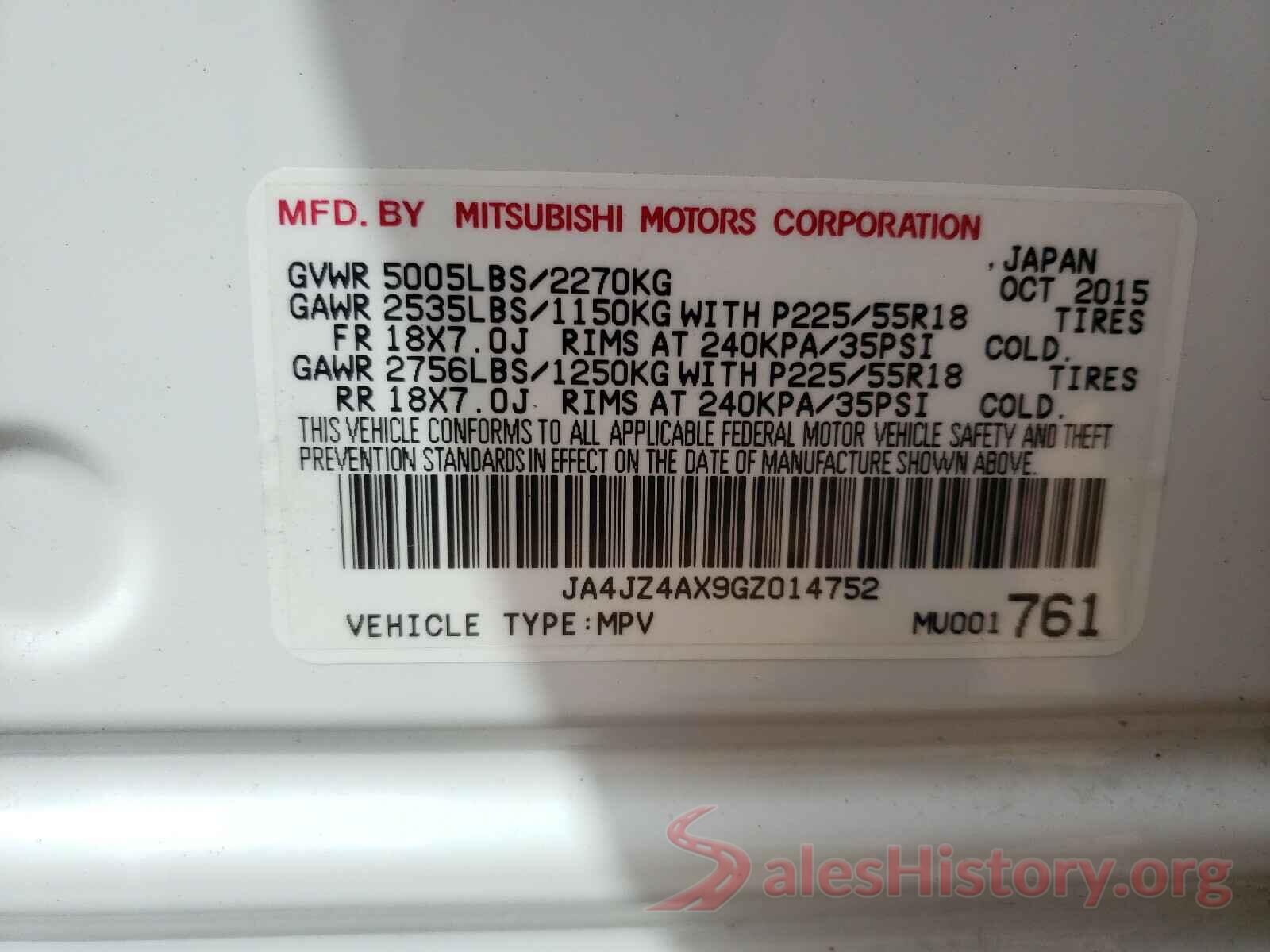 JA4JZ4AX9GZ014752 2016 MITSUBISHI OUTLANDER