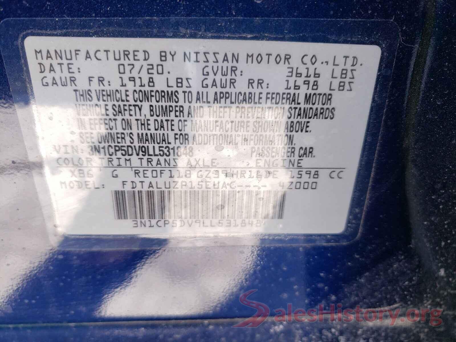 3N1CP5DV9LL531848 2020 NISSAN KICKS