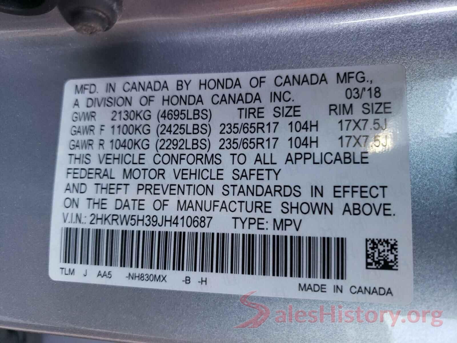 2HKRW5H39JH410687 2018 HONDA CRV