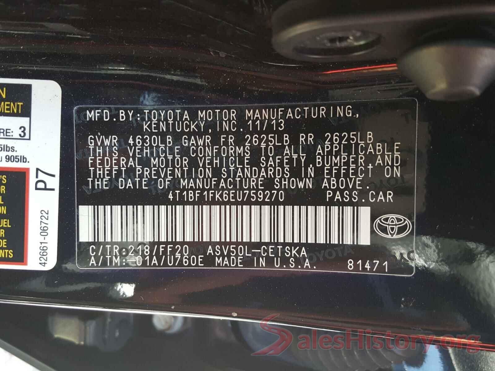 4T1BF1FK6EU759270 2014 TOYOTA CAMRY