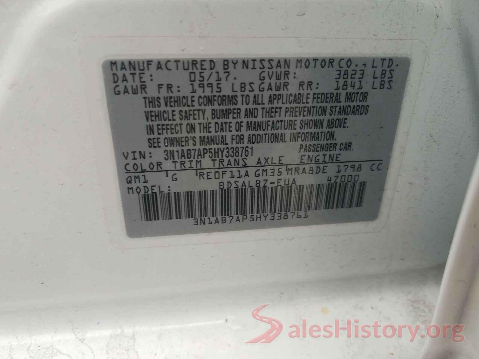 3N1AB7AP5HY338761 2017 NISSAN SENTRA