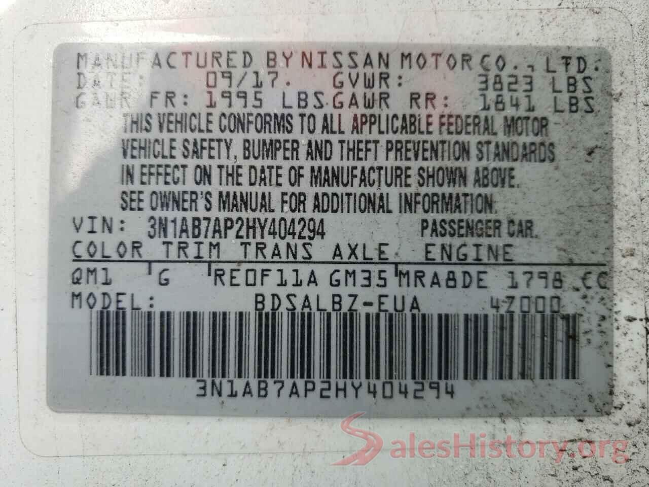 3N1AB7AP2HY404294 2017 NISSAN SENTRA