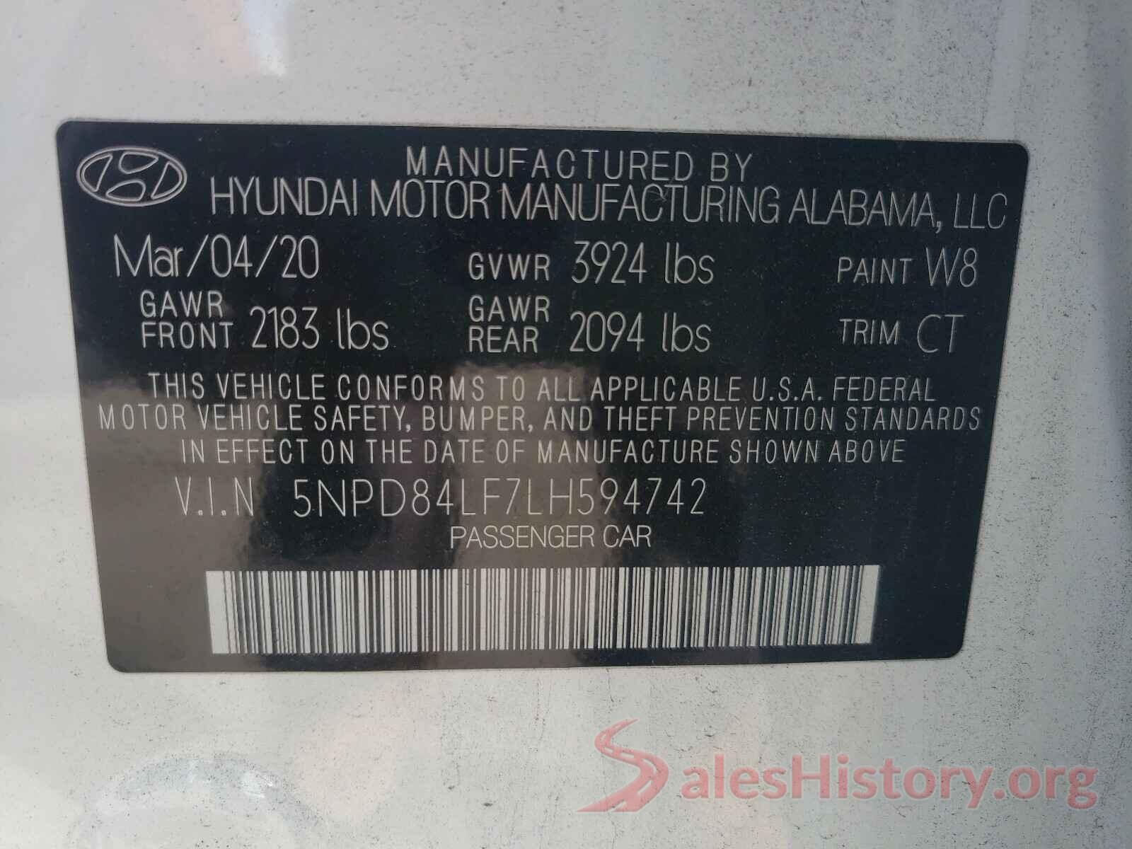 5NPD84LF7LH594742 2020 HYUNDAI ELANTRA