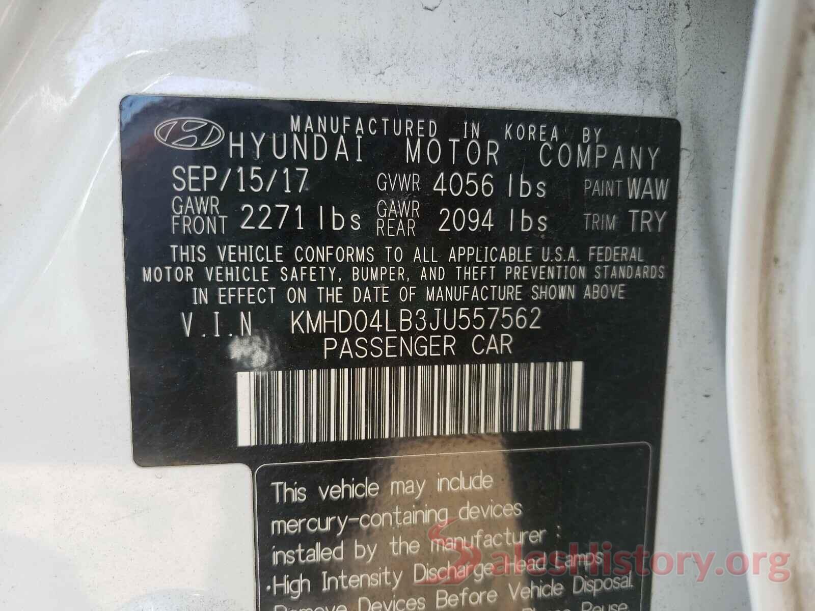 KMHD04LB3JU557562 2018 HYUNDAI ELANTRA