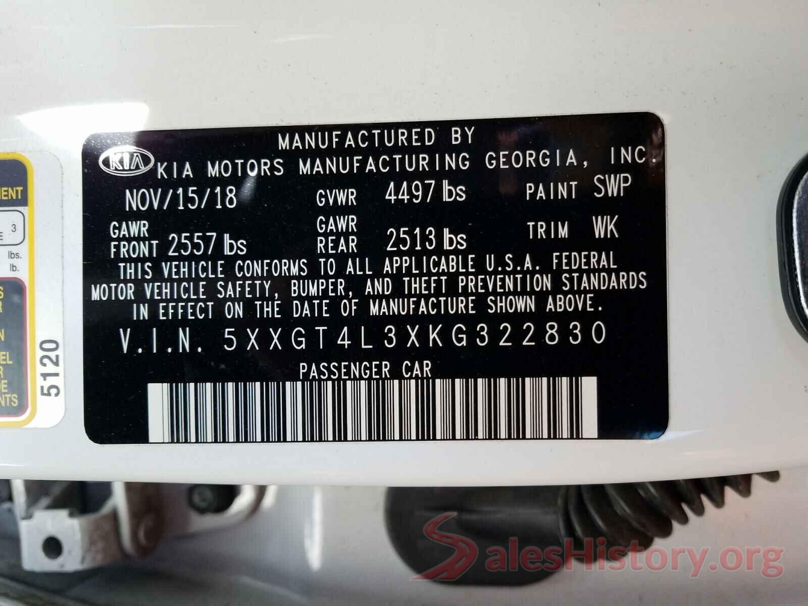 5XXGT4L3XKG322830 2019 KIA OPTIMA