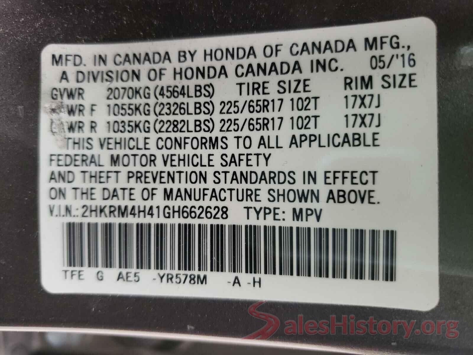 2HKRM4H41GH662628 2016 HONDA CRV