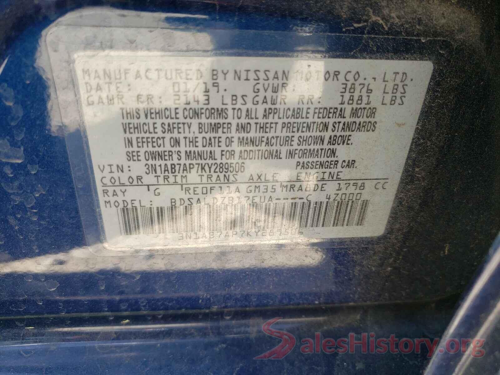 3N1AB7AP7KY289506 2019 NISSAN SENTRA